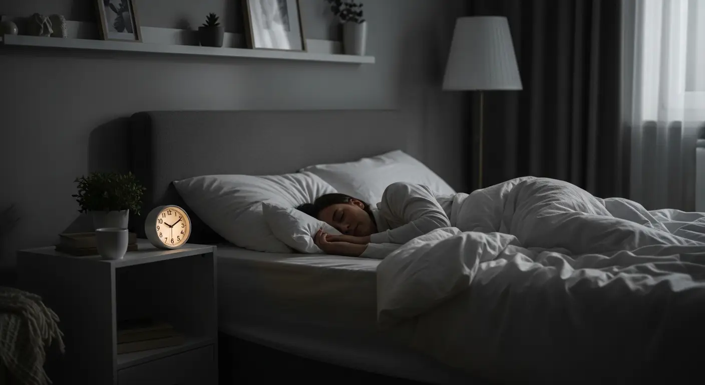 Person sleeping with a clock nearby