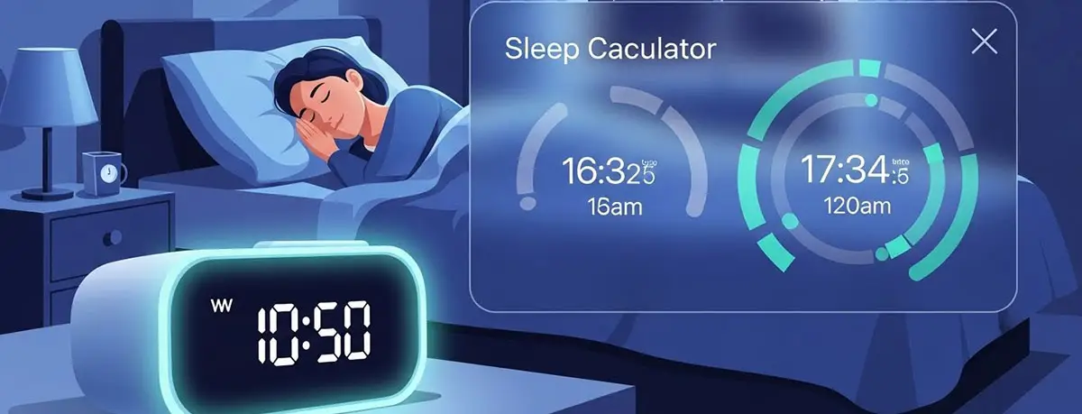 Person waking up refreshed with alarm clock showing optimal wake time