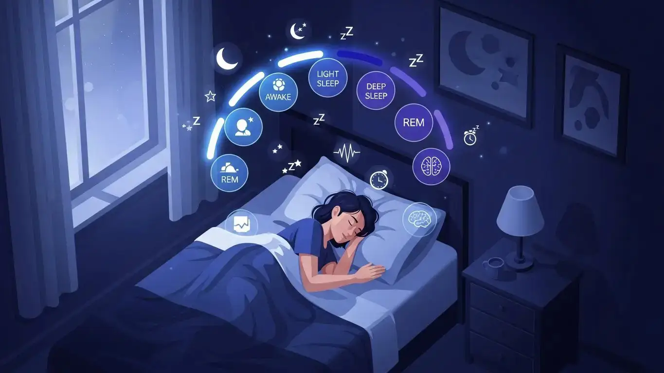 Illustration of sleep cycles showing REM and non-REM stages
