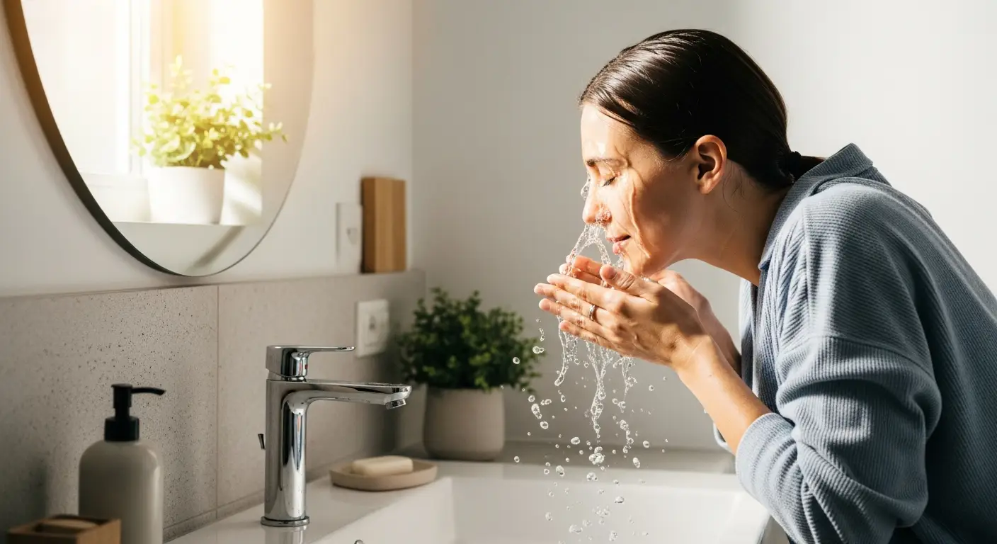 Splashing cold water on face